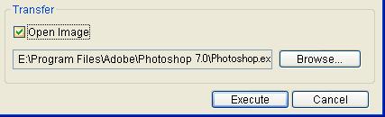 0] [Photoshop], and then click the [Open] button. The [Open] window closes and Photoshop is set in [Transfer] in the [Batch settings] window. 4Click the [Open Image] checkbox.