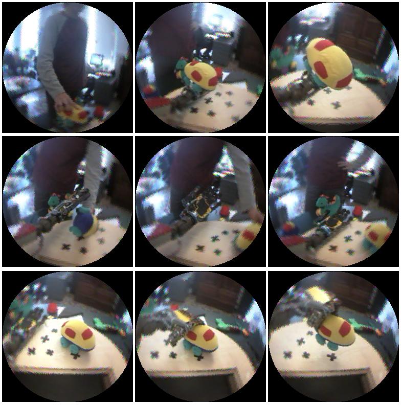 1 2 3 4 5 6 7 8 9 Figure 5. Grasping sequence (robot s point of view, left eye). At frame 1 a human places a toy in the robot s palm.