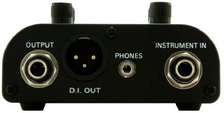 Primary Input Output Panel: INSTRUMENT INPUT: uses a standard instrument cable and is designed for all passive and active type pickup signals. When a plug is inserted, the 9V battery is switched on.