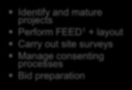 FEED 1 + layout Carry out site surveys Manage consenting processes Bid preparation Mature