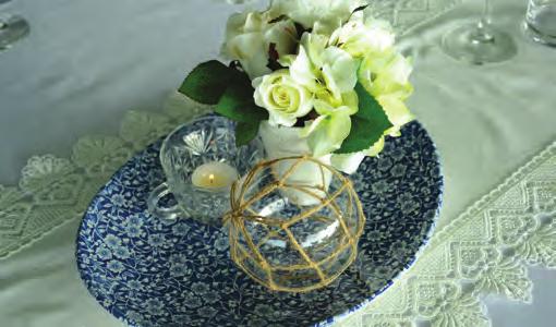 CENTREPIECE PACKAGES Country Rose Vintage floral plate, vintage tea light votive, glass ball with hessian, tea light