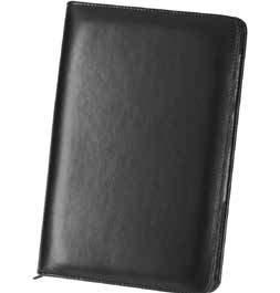 Includes refillable, 30 ruled page notepad.