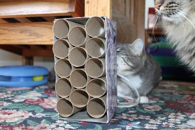 CAT PUZZLE Materials: Toilet paper or paper towel rolls Empty square or rectangle tissue box or a shoe box Hot glue gun