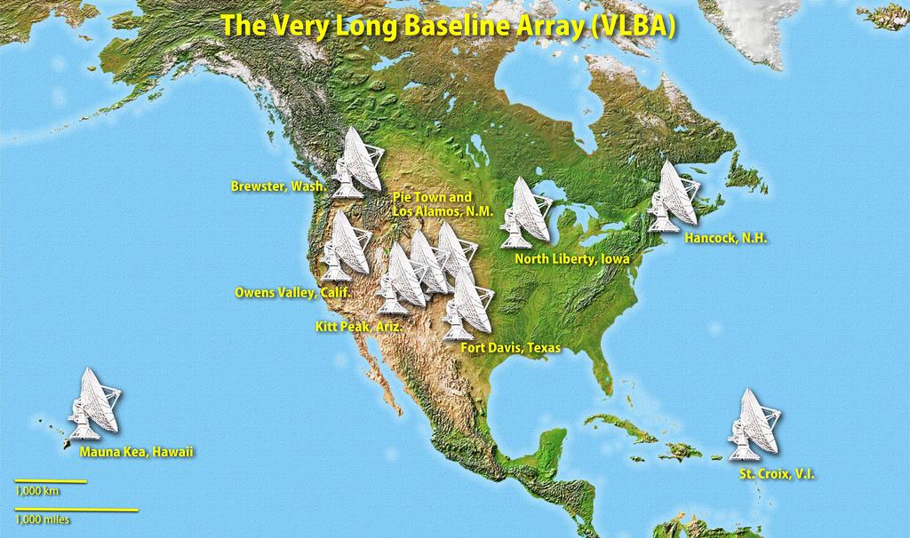 Very Long Baseline Array (VLBA), US 10 antennas Antennas across the US Size of the