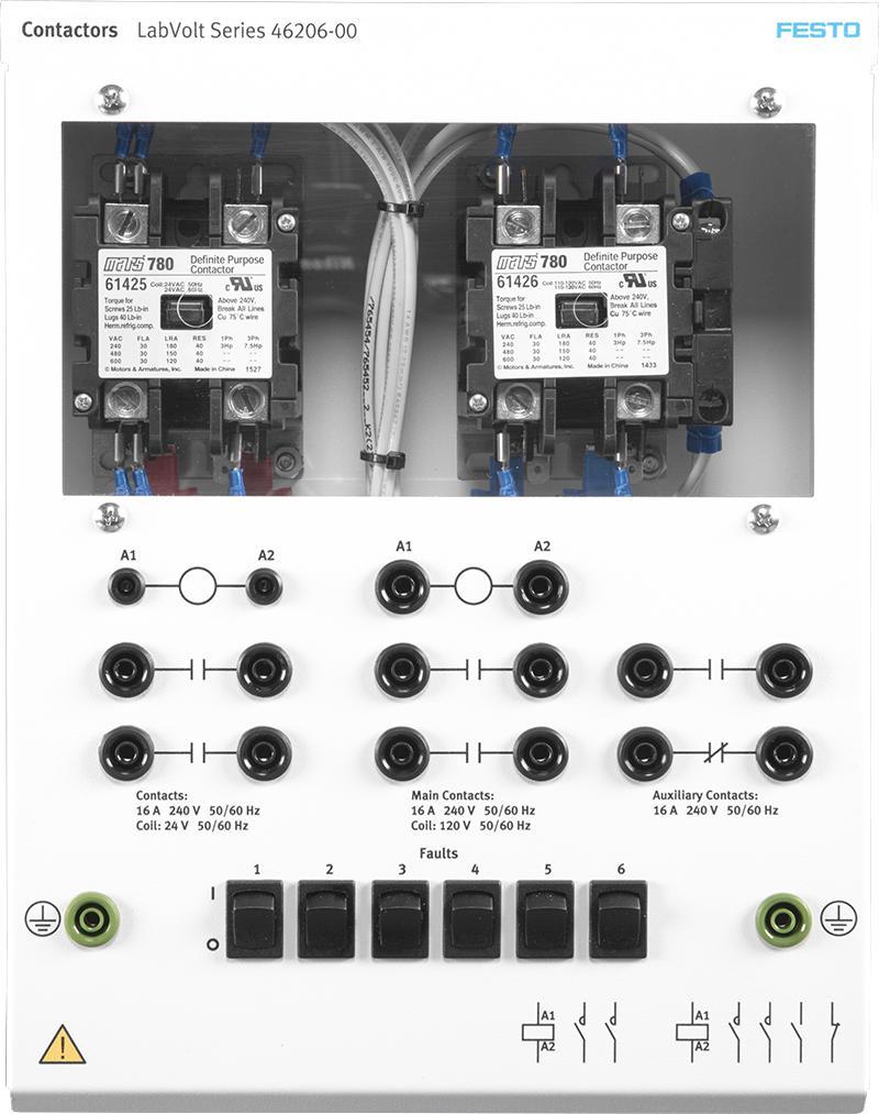 Contactors 46206-00 The Contactors module consists of two contactors, each with two sets of normally open contacts.