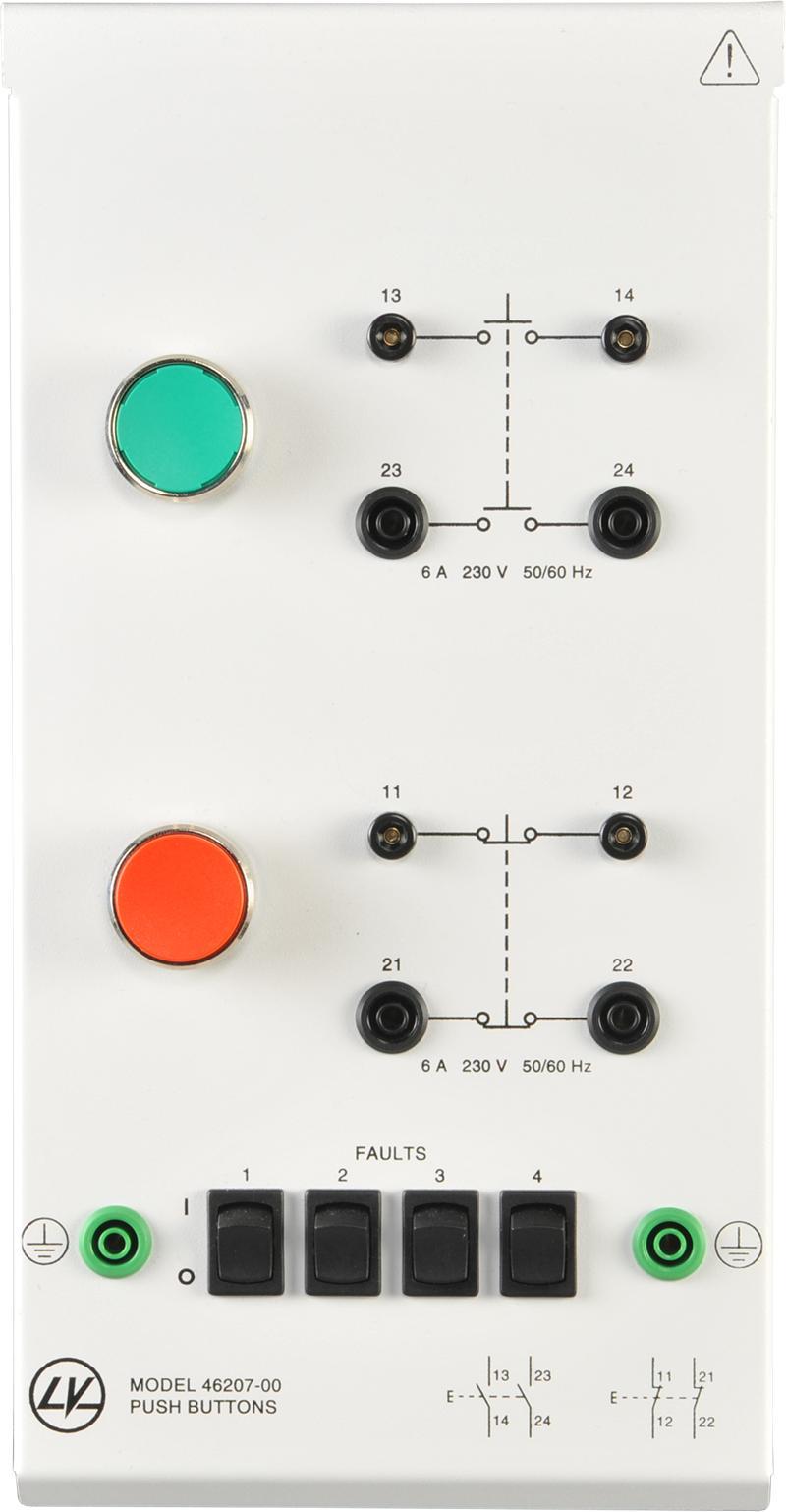 Push Buttons 46207-00 The Push Buttons module consists of two push-button switches, one green and one red.