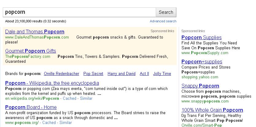 The above search page shows 3 options. 1. Gourmet popcorn 2. Popcorn board 3.