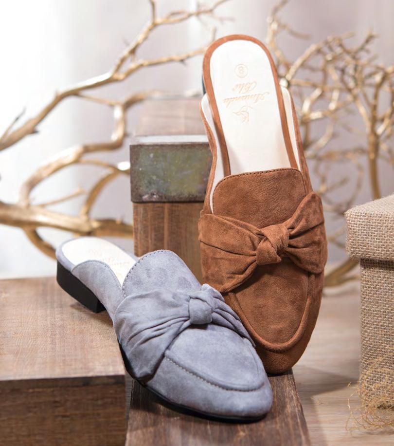 OUR SUEDED BOW MULES FEATURE AN ELEGANTLY TIED BOW, AND ARE A CLASSIC FALL LOOK. Sueded Bow $17.50 each $157.