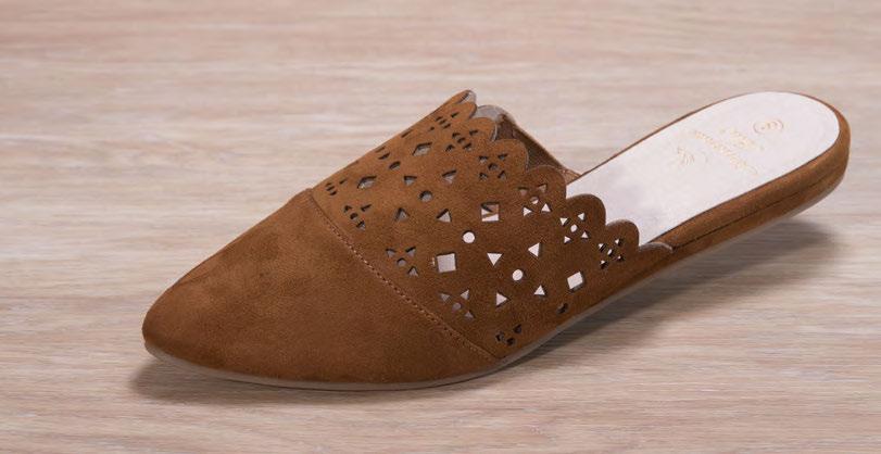 THIS SUEDED MULE WITH TRENDY CUTOUTS IS A GREAT CHOICE FOR FALL. Laser-Cut $15.00 each $135.