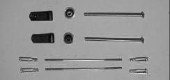 Locate the Sullivan aileron hardware, (2) 4 long 4-40 rods, (4) clevis, (2) couplers, (2) machined nuts, and (2) 8-32 screws. Trim and thread the rods as needed.