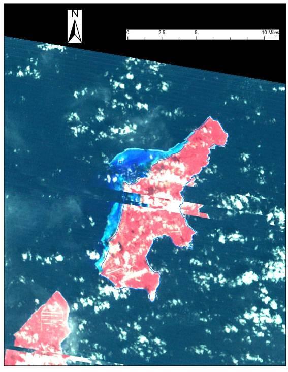 The original Landsat MSS images of 1978 covered the whole island of Saipan and a much larger surrounding features including the Pacific Ocean, the Philippine Sea and Tinian in the south of Saipan.