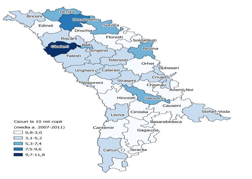 Figura 1. Valorile medii ale incidența epilepsiei în raioanele Republicii Moldova pe parcursul anilor 2007-2011 Figura 2.