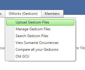 Under Gworks choose Upload Gedcoms Go to your util folder and choose