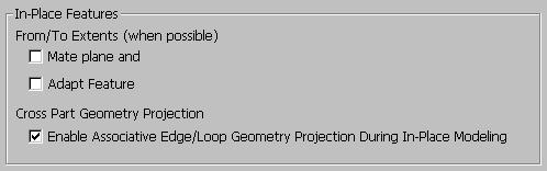 A new In-Place Features option, which is part of the Assembly tab of the Options dialog box, controls whether loops and edges that are projected across parts will be associative.