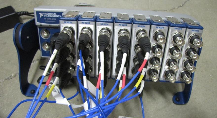 The DAQ that was used was a National Instruments cdaq-9178 with eight National Instruments 9234 DAQ modules installed. This setup can be seen in Figure 5.