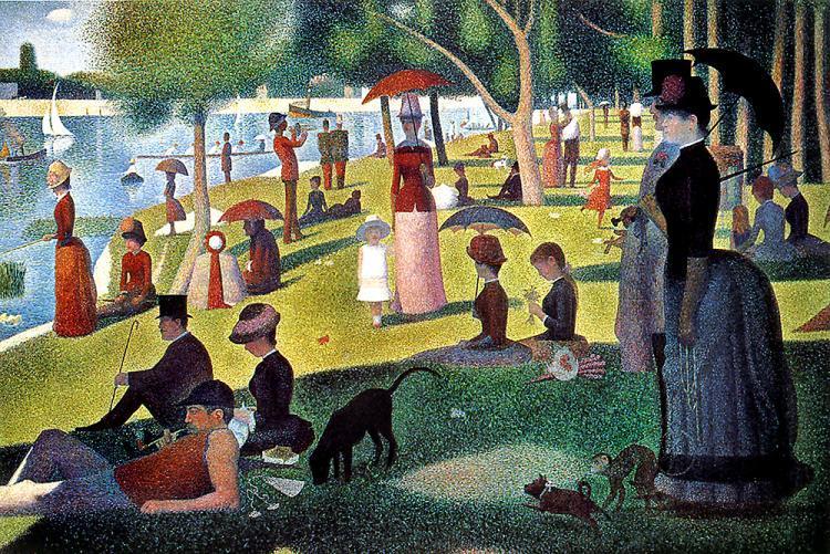 Georges Seurat, Sunday Afternoon on the Island of La Grande Jatte, 1884-1886, The Art Institute of Chicago. 29 Sources of light, color balance Color balance important for movies and stage lighting.