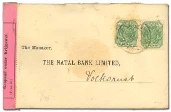 The Boer War 7638 Opened Un der Mar tial Law, pink la bel on cover from Am ster dam mailed 1 Jan.