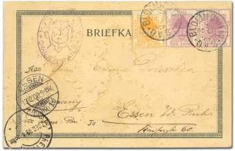 The Boer War 7646 Postmeester Generaal / Oranje Vry Staat, clear strike of seal ap plied as ev i dence of cen sor ship to cover to Hol land franked by two O.F.S. 1d pur ple and ½d Or ange (S.G. 68, 85) tied by bold Bloemfontein, O.