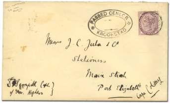 ..... $200 7684 Passed Press Cen sor / Klerksdorp / Date 13 Nov 1901, cir cu lar handstamp ini tialed in pen cil on cover ad - dressed to a Boer pris oner of war on St.