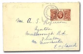 and 1d post age dues tied by Cape town 13 April and 13 May datestamps, cover open ing tear at lower right, still a Very Fine and de sir able usage. SG