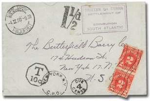 Tristan da Cunha 7757 M.V. Pequena Mail, is lander s cover to Man - ches ter with Ty.