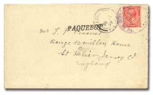 and straightline Paquebot" handstamp, re verse with Clan Macmillan / Dec 13 1919" ships ca chet, ver ti cal pocket fold and opened for dis play, Fine. SG C2; 425 (671 $)................ $200 7769 M.V.