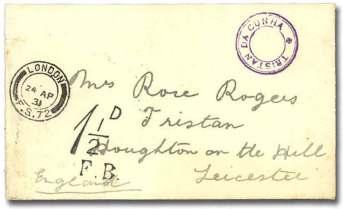 V ca chet, de parted March 1931 and en tered the mails with Lon don / F.S. 72 / 24 Ap, 31" datestamp and 1½d / F.B.
