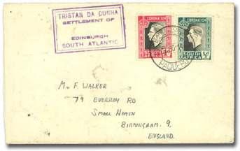 Tristan da Cunha 7795 H.M.S.A.S. Transvaal Mail, post card show ing both the Ty. VIII and Ty.