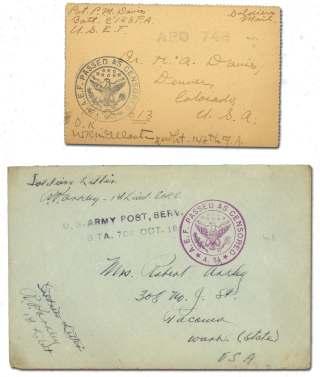 World War I Postal History 7373 United States, AEF Van Dam A8000 Provisionals, 6 cov ers: A8004 (APO 773), A8011 (APO 773 (2