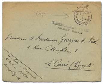 ................. $100 7190 Belgian Congo, WWI, 1919 cover from 3rd B.R.I. 1st Co.