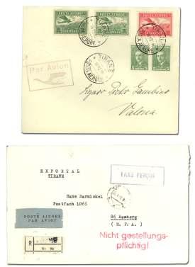, VF. $150 7457 Den mark & Col o nies, 1920, 2 com mer cial cov - ers to Ger many, June 24 cover to Aus tria and July 24 post card