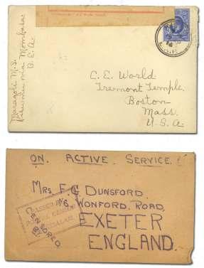 World War I Postal History 7193 Can ada, WWI en route to Eu rope, 1914 pa tri otic post card to GB writ ten aboard the SS Lapl