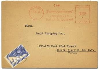 World Airmail Postal History 7482 Ger many, 1938 Ger man Tele graph Form for use in Zep pe lin, used from Frank furt Au gust 12,