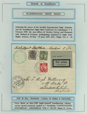 61); June 19 us age of the ser - vice; July 17 use to Ven ice; a cover and a post card sent May 5, 1930 on In au gu ral Night Ser vice to Stettin; May 23, 1936, open ing of the Bromma (Stock