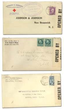 World War I Postal History 7199 China, WWI to Can ada, 1918 cover from Can ton to Vic to ria BC, cen sored with tape in Can ada,