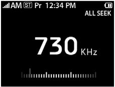 Insignia Narrator Analog radio mode 1 Signal strength 2 AM/FM indicator 3 Stereo/Mono indicator 4 Preset indicator 5