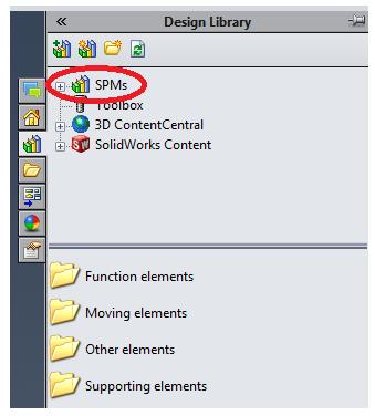 Assembly modelling and automation for SPMs elements in categories by creating new folders for each category. Figure 4-9 shows the design library in SolidWorks and the created SPM folders. Figure 4-9. Creating the SPM folders in the design library in SolidWorks.