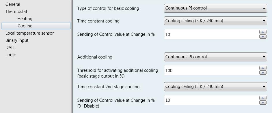 Figure 15 Additional cooling parameter windows, continuous control 8.