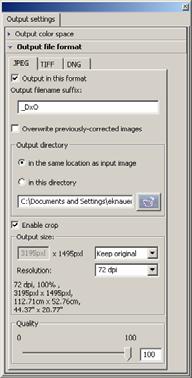 For JPEG input images, two output file formats are available: TIFF (compressed or un-compressed) or JPEG (with a compression ratio variable from 0 100).