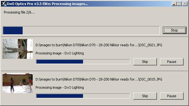 During processing, a batch dialogue window opens to keep you informed about progress. It has a progress bar showing progress of the batch as a whole.