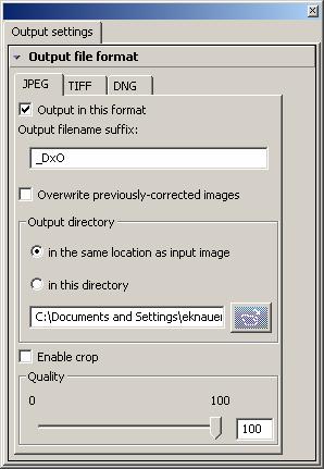 Output settings tab [Ctrl+F4] Output file format Here s one of DxO Optics Pro s really useful time-saving features not only can you save in Adobe s.