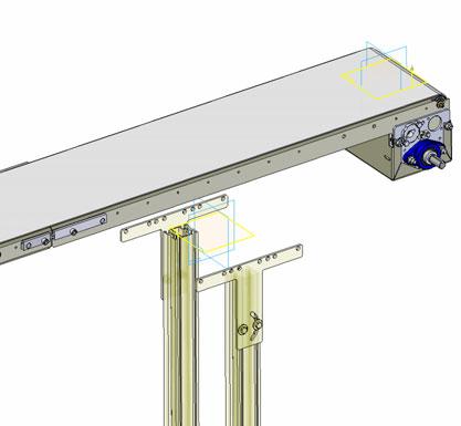 Assemble the 0182FJ-H1-H2-WW aluminum frame joint stand to the conveyors by aligning the stand s Y-Z