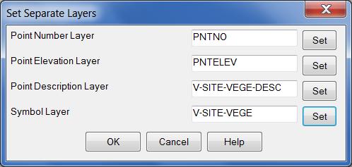 (6 9) Use the Separate Attribute Layers settings in the Field Code definition dialog box to define unique layers for Point Symbol, Point Number, Point Elevation or Point Description for points with