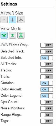 a. Aircraft size b. Select View c. Select Different Settings a. Select Aircraft: You may change aircraft size from small, Medium to Large.