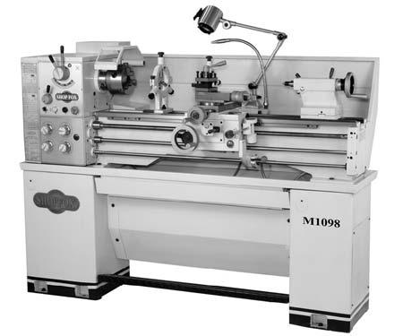 The Model M1098 lathe comes equipped with a foot brake (see The foot brake is intended to be used primarily as a time saving tool.