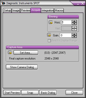 Working in the SPOT Image-Pro Drive Interface Ch. 2 Preparing to Take a Picture saved. A default value of Insight_Firewire01 has been saved in the example above.