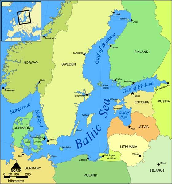 The Baltic Sea Enclosed and Coastal Sea Numerous rivers draining into it 9 surrounding