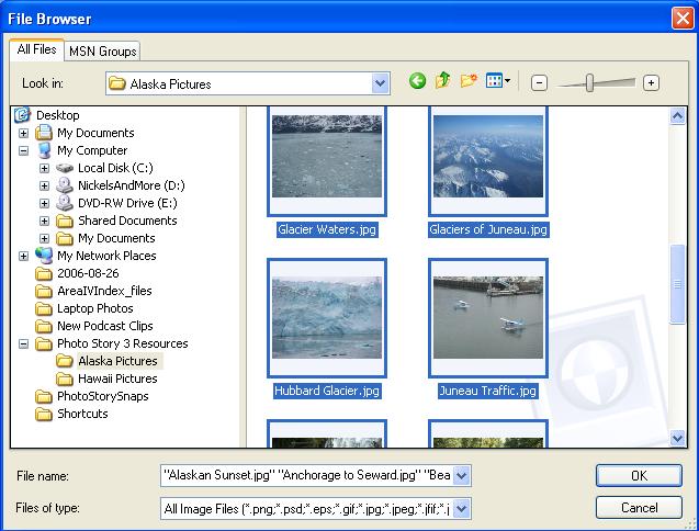 Holding down the Control key allows you to select multiple images. Once you ve selected the images you want, click OK. 13.