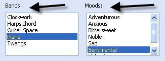 Select the bands and moods to try.