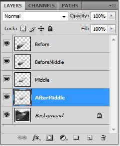 Step 9: You should now be able to create two additional layers/images on your own - one called "BeforeMiddle" and the other "AfterMiddle" each showing